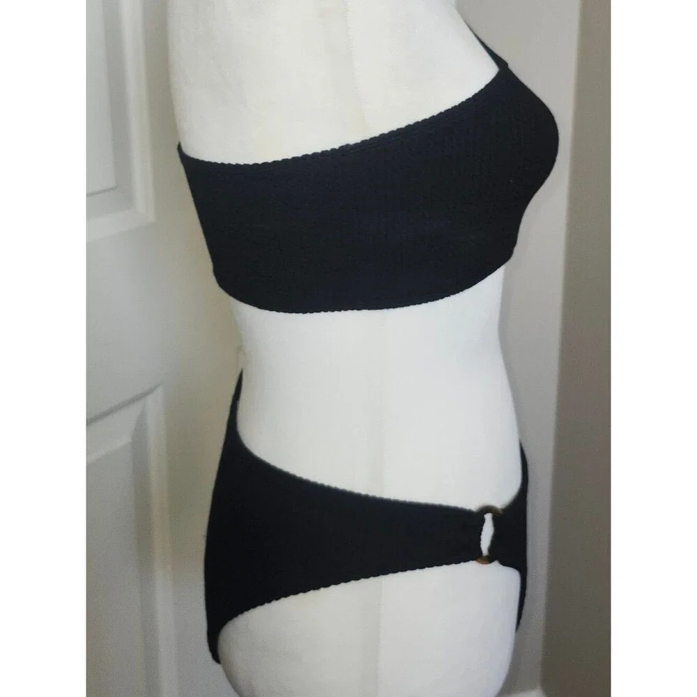 Forever 21 Two Piece Black One Shoulder Textured Bikini Swimsuit, Medium